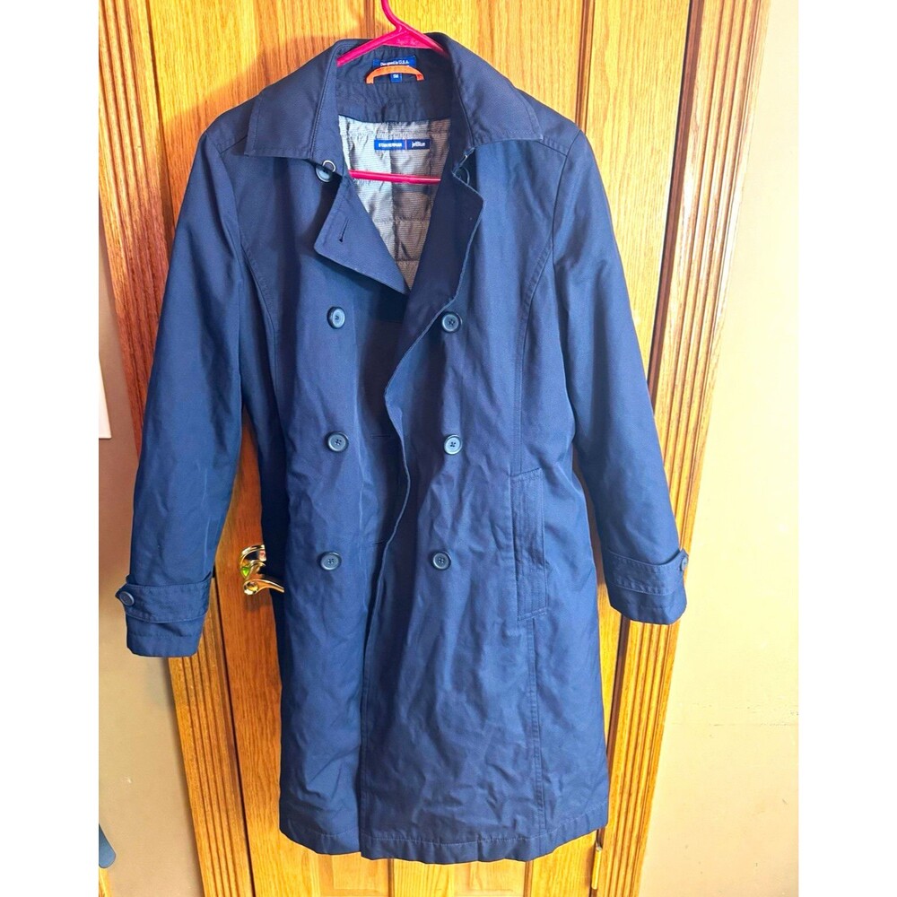 Stan Herman x jetBlue Men’s Navy Long Trench Coat Size S Collared Button
